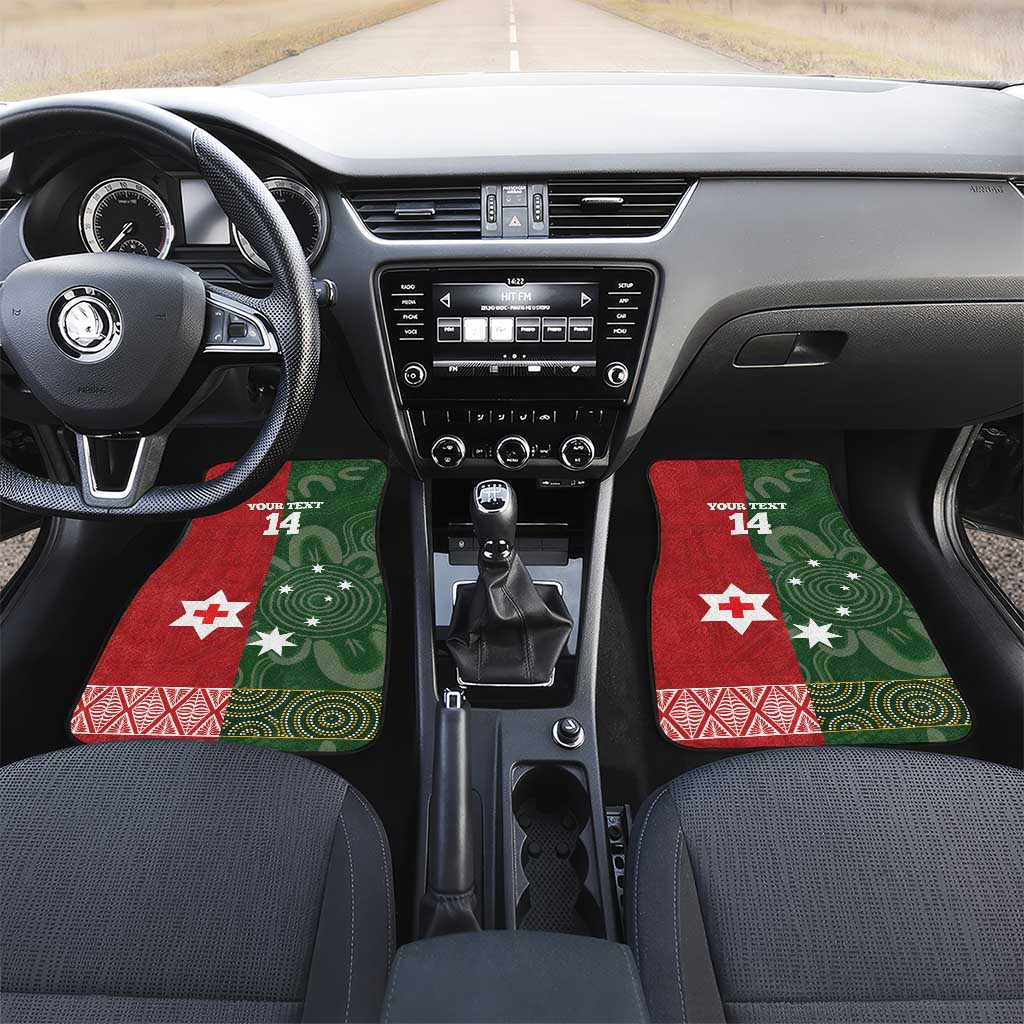 Custom Mate Maa Tonga And Kangaroo Australia Car Mats Tongan Kupesi Mix Aboriginal Art LT14 Set 2pcs - Front Green - Polynesian Pride