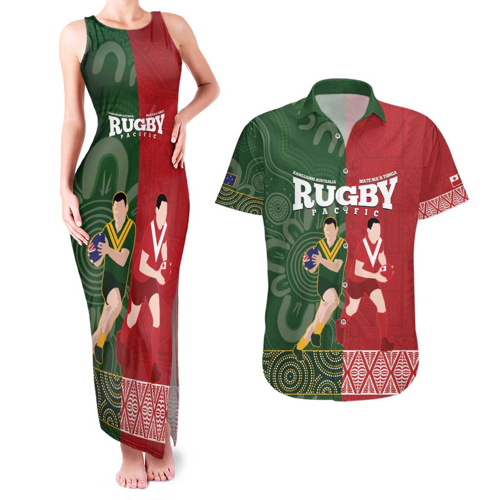 Custom Mate Maa Tonga And Kangaroo Australia Couples Matching Tank Maxi Dress and Hawaiian Shirt Tongan Kupesi Mix Aboriginal Art