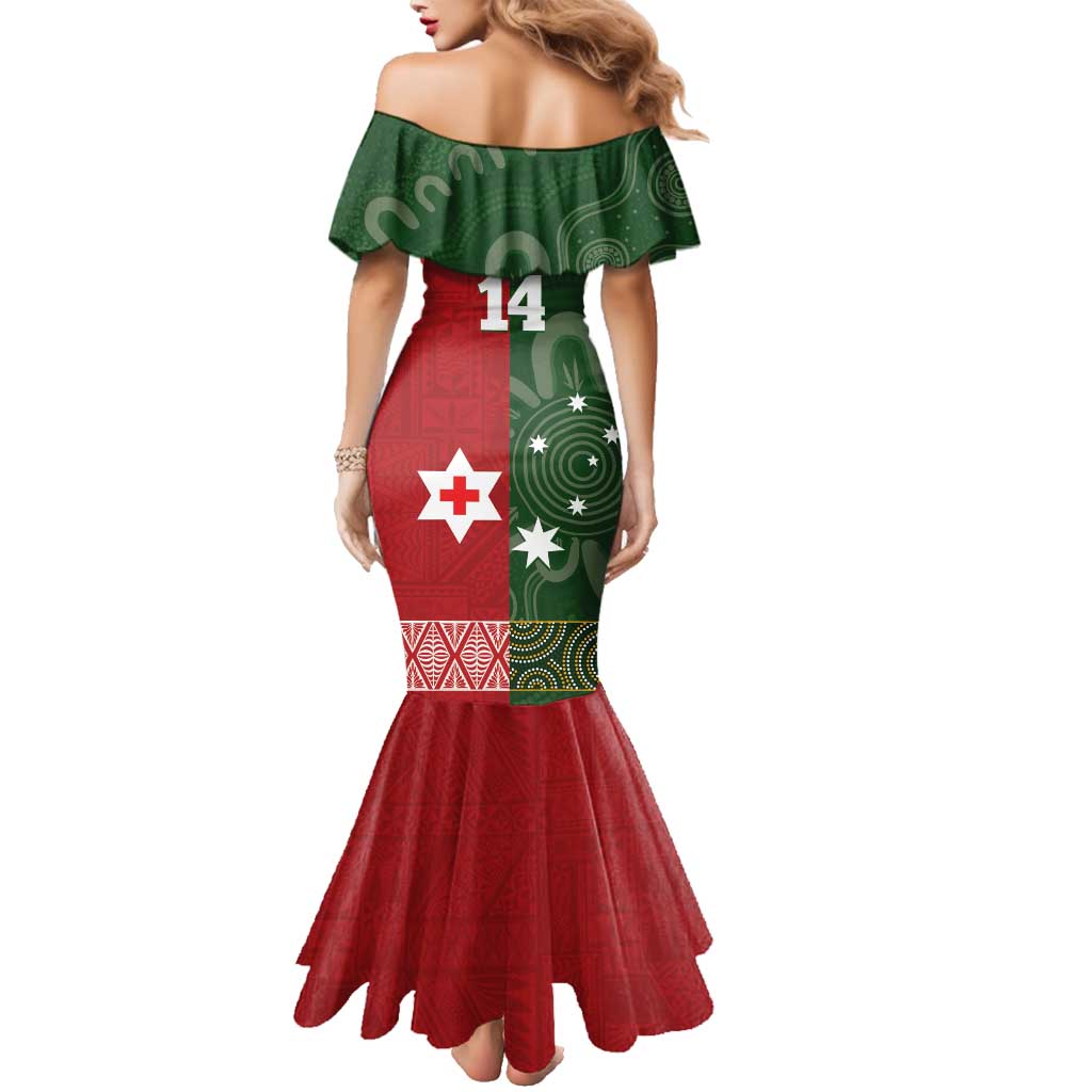 Custom Mate Maa Tonga And Kangaroo Australia Family Matching Mermaid Dress and Hawaiian Shirt Tongan Kupesi Mix Aboriginal Art