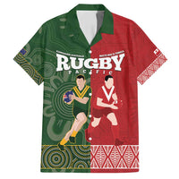 Custom Mate Maa Tonga And Kangaroo Australia Family Matching Off Shoulder Maxi Dress and Hawaiian Shirt Tongan Kupesi Mix Aboriginal Art LT14 Dad's Shirt - Short Sleeve Green - Polynesian Pride