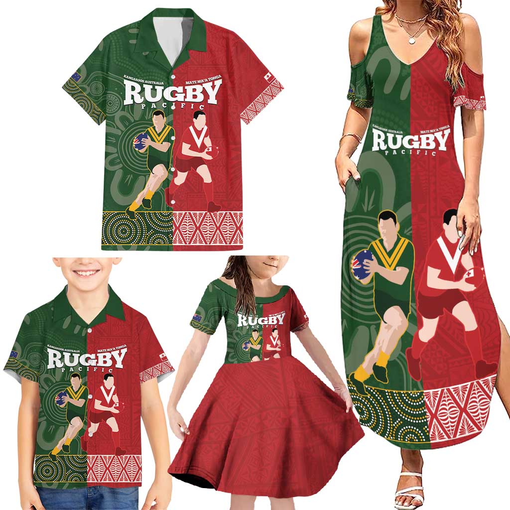 Custom Mate Maa Tonga And Kangaroo Australia Family Matching Summer Maxi Dress and Hawaiian Shirt Tongan Kupesi Mix Aboriginal Art LT14 - Polynesian Pride