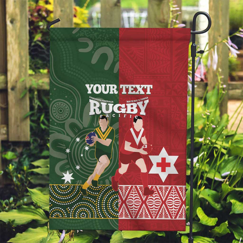 Custom Mate Maa Tonga And Kangaroo Australia Garden Flag Tongan Kupesi Mix Aboriginal Art LT14 Garden Flag Green - Polynesian Pride