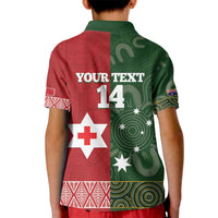 Custom Mate Maa Tonga And Kangaroo Australia Kid Polo Shirt Tongan Kupesi Mix Aboriginal Art