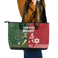 Custom Mate Maa Tonga And Kangaroo Australia Leather Tote Bag Tongan Kupesi Mix Aboriginal Art LT14 - Polynesian Pride