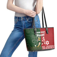 Custom Mate Maa Tonga And Kangaroo Australia Leather Tote Bag Tongan Kupesi Mix Aboriginal Art LT14 - Polynesian Pride