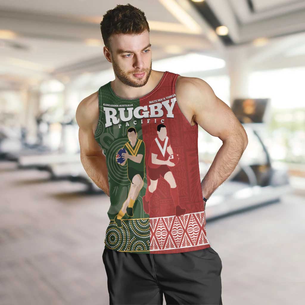Custom Mate Maa Tonga And Kangaroo Australia Men Tank Top Tongan Kupesi Mix Aboriginal Art LT14 Green - Polynesian Pride