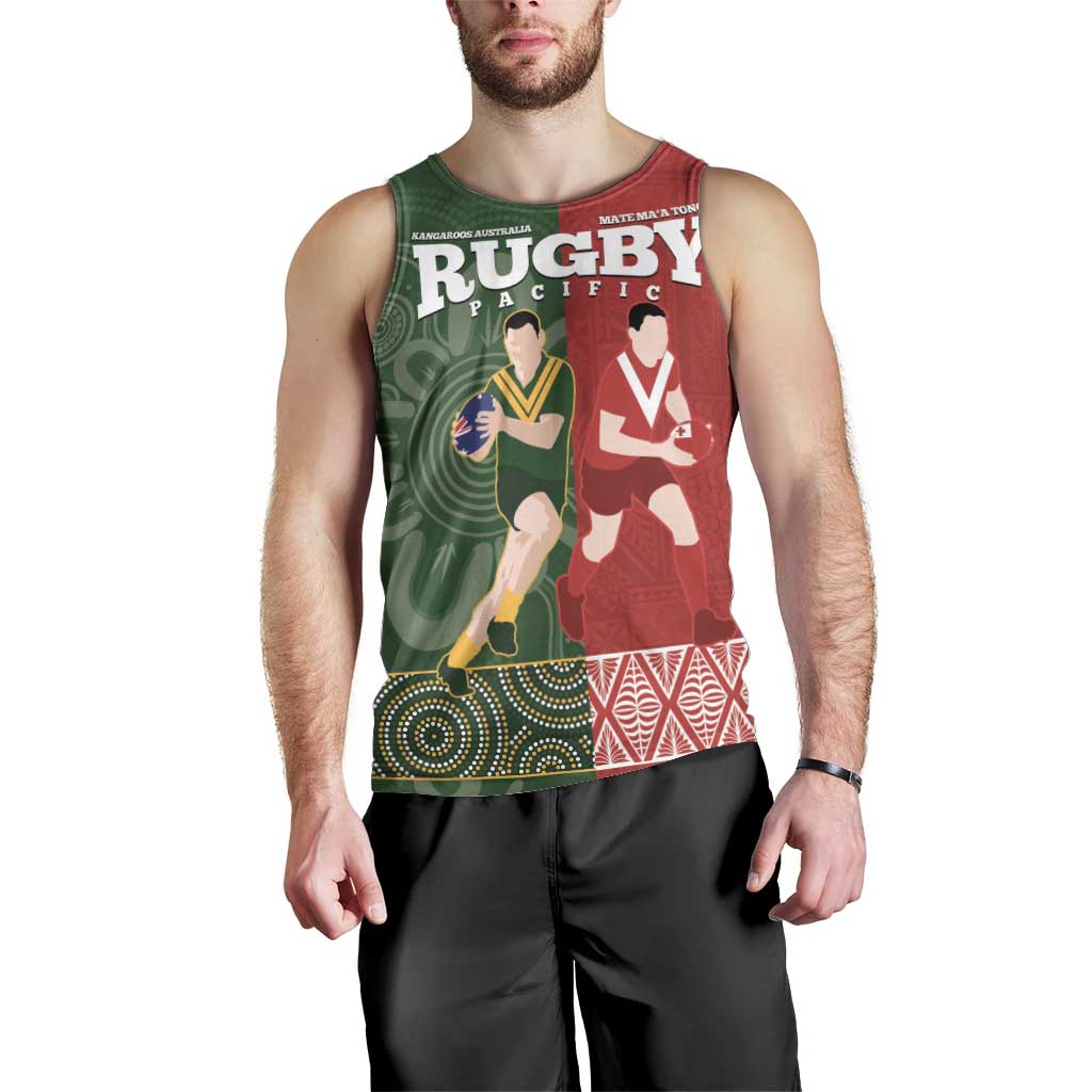 Custom Mate Maa Tonga And Kangaroo Australia Men Tank Top Tongan Kupesi Mix Aboriginal Art LT14 - Polynesian Pride