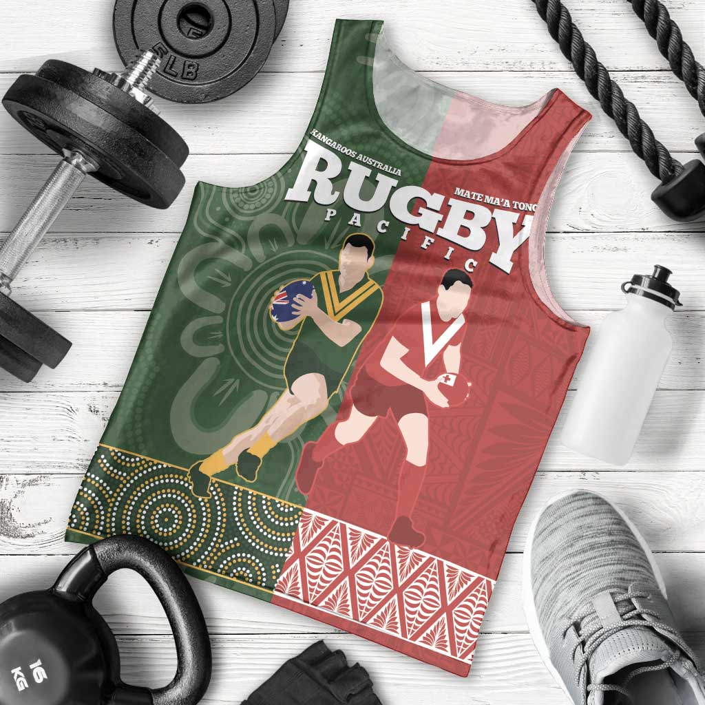 Custom Mate Maa Tonga And Kangaroo Australia Men Tank Top Tongan Kupesi Mix Aboriginal Art LT14 - Polynesian Pride