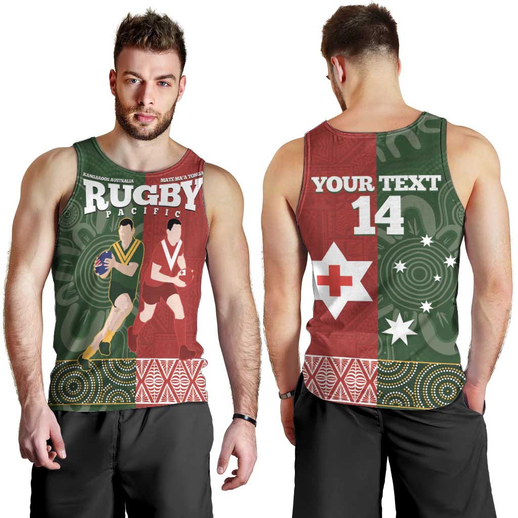 Custom Mate Maa Tonga And Kangaroo Australia Men Tank Top Tongan Kupesi Mix Aboriginal Art LT14 - Polynesian Pride