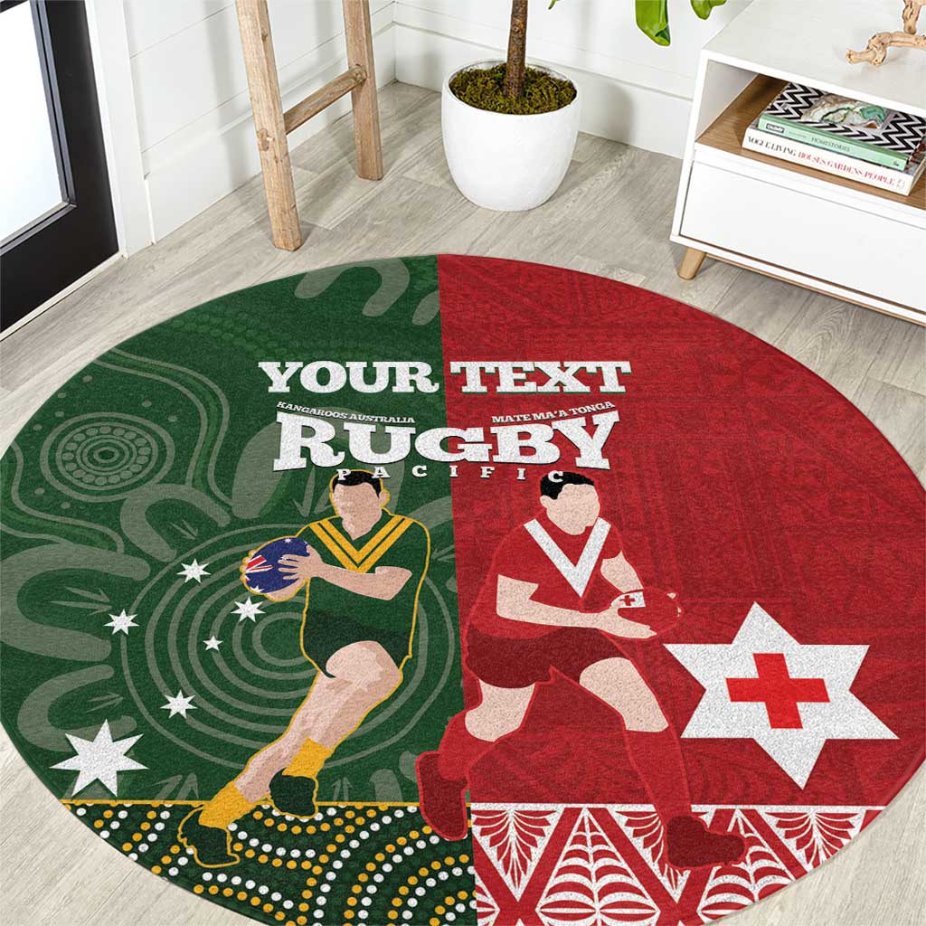 Custom Mate Maa Tonga And Kangaroo Australia Round Carpet Tongan Kupesi Mix Aboriginal Art