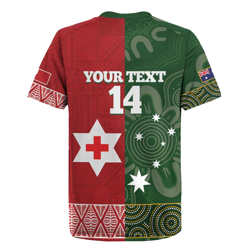 Custom Mate Maa Tonga And Kangaroo Australia Rugby Jersey Tongan Kupesi Mix Aboriginal Art LT14 - Polynesian Pride