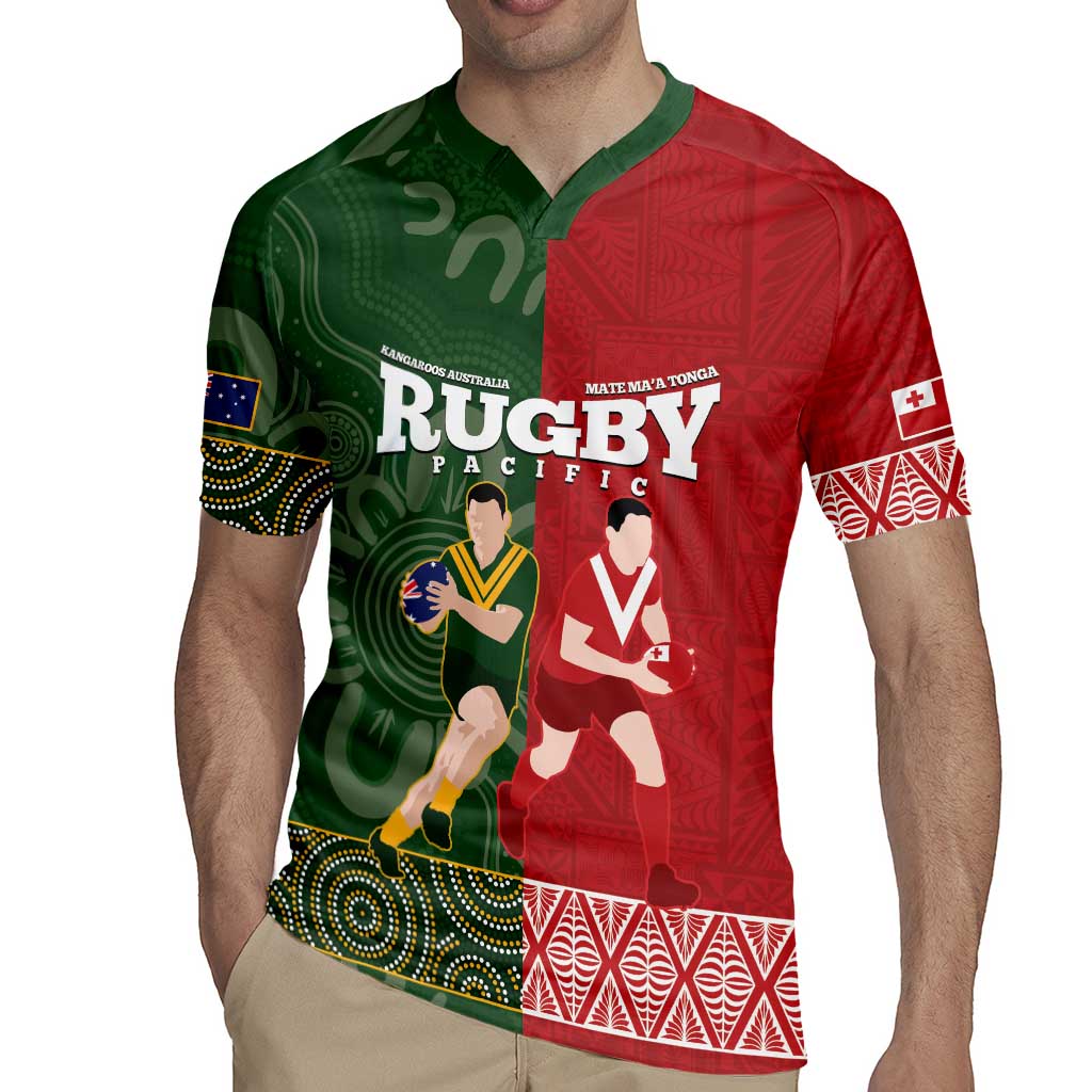 Custom Mate Maa Tonga And Kangaroo Australia Rugby Jersey Tongan Kupesi Mix Aboriginal Art LT14 - Polynesian Pride