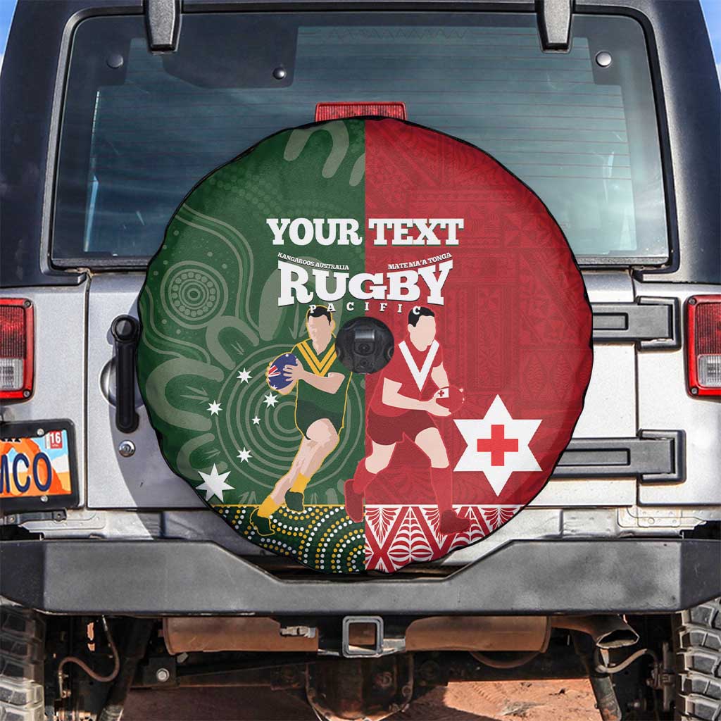 Custom Mate Maa Tonga And Kangaroo Australia Spare Tire Cover Tongan Kupesi Mix Aboriginal Art LT14 Green - Polynesian Pride