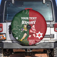 Custom Mate Maa Tonga And Kangaroo Australia Spare Tire Cover Tongan Kupesi Mix Aboriginal Art LT14 Green - Polynesian Pride