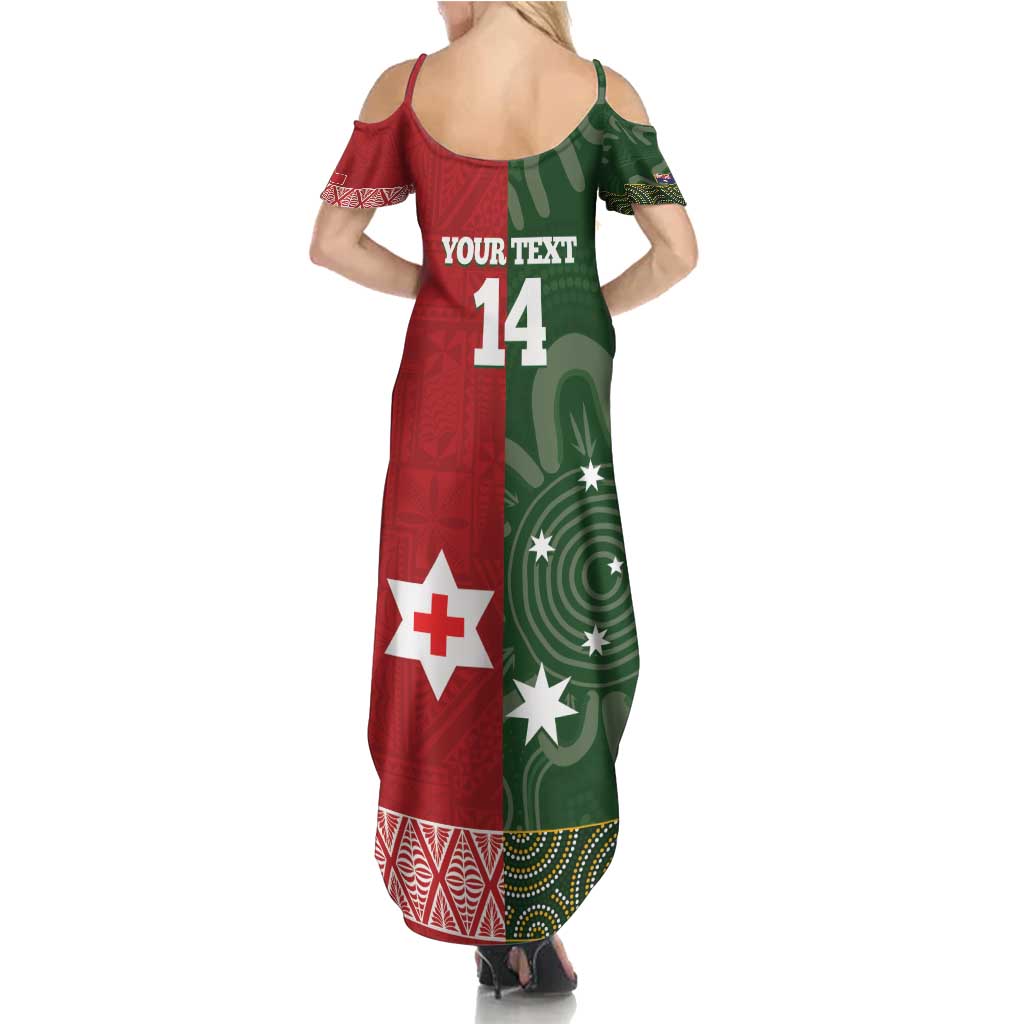 Custom Mate Maa Tonga And Kangaroo Australia Summer Maxi Dress Tongan Kupesi Mix Aboriginal Art LT14 - Polynesian Pride