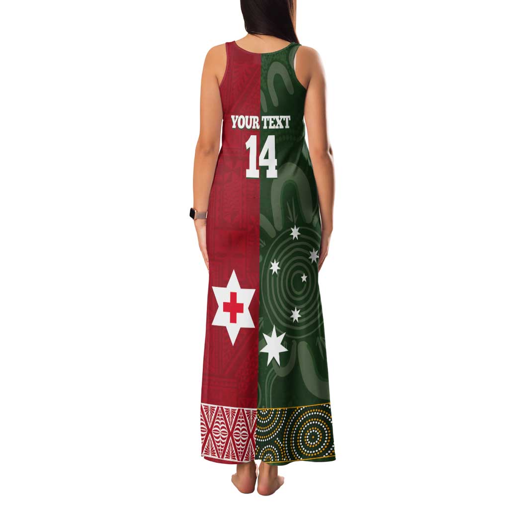 Custom Mate Maa Tonga And Kangaroo Australia Tank Maxi Dress Tongan Kupesi Mix Aboriginal Art LT14 - Polynesian Pride
