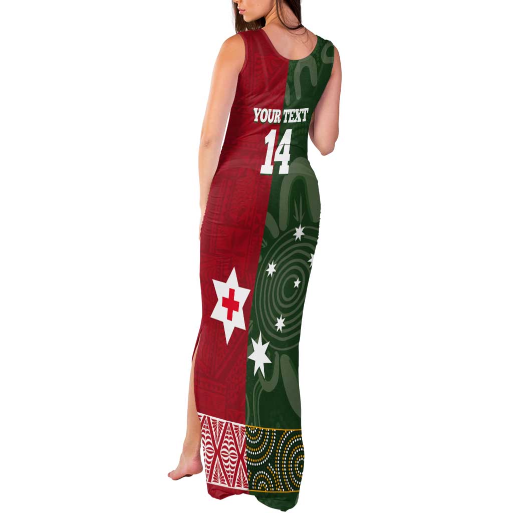 Custom Mate Maa Tonga And Kangaroo Australia Tank Maxi Dress Tongan Kupesi Mix Aboriginal Art LT14 - Polynesian Pride