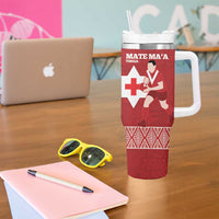 Personalised Mate Maa Tonga And Kangaroo Australia Tumbler With Handle Tongan Kupesi Mix Aboriginal Art LT14 - Polynesian Pride