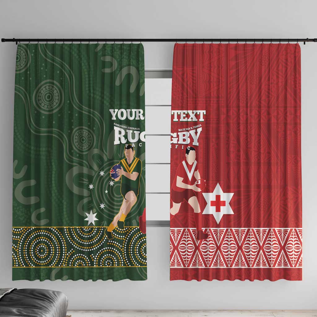 Custom Mate Maa Tonga And Kangaroo Australia Window Curtain Tongan Kupesi Mix Aboriginal Art LT14 With Hooks Green - Polynesian Pride