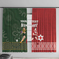 Custom Mate Maa Tonga And Kangaroo Australia Window Curtain Tongan Kupesi Mix Aboriginal Art LT14 With Hooks Green - Polynesian Pride