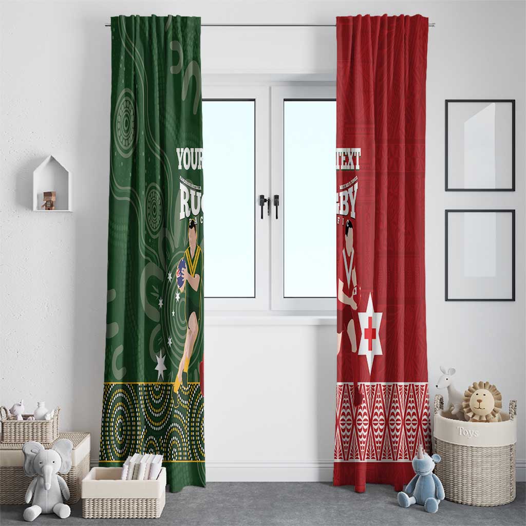 Custom Mate Maa Tonga And Kangaroo Australia Window Curtain Tongan Kupesi Mix Aboriginal Art LT14 - Polynesian Pride