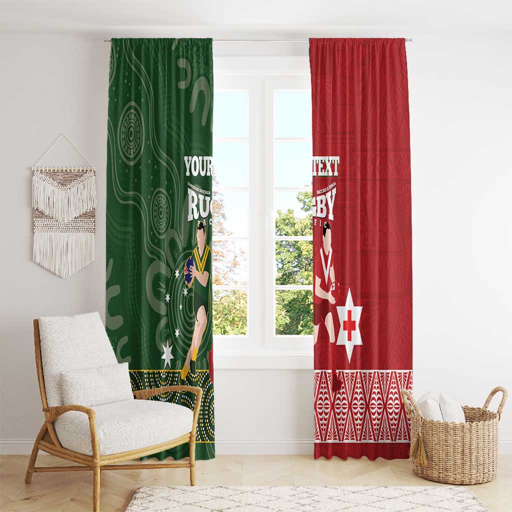 Custom Mate Maa Tonga And Kangaroo Australia Window Curtain Tongan Kupesi Mix Aboriginal Art LT14 - Polynesian Pride