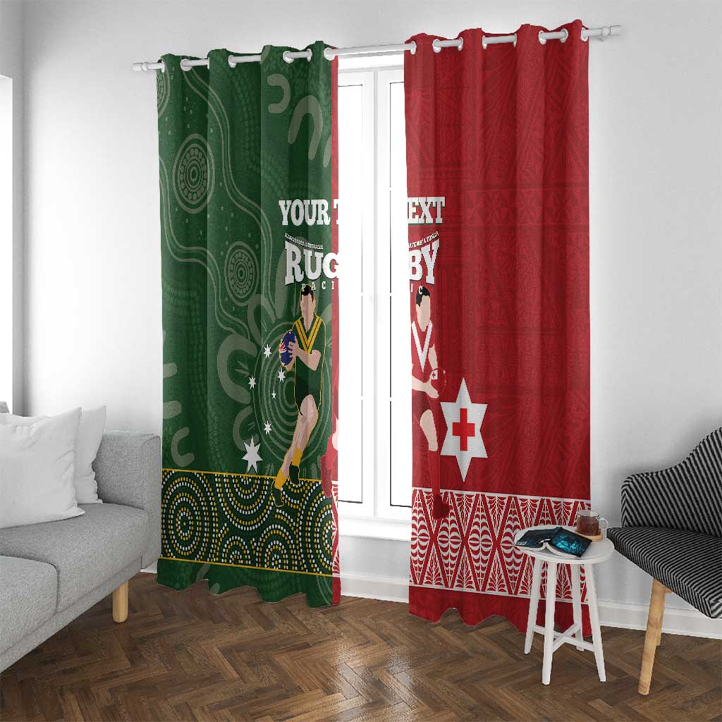 Custom Mate Maa Tonga And Kangaroo Australia Window Curtain Tongan Kupesi Mix Aboriginal Art LT14 With Grommets Green - Polynesian Pride