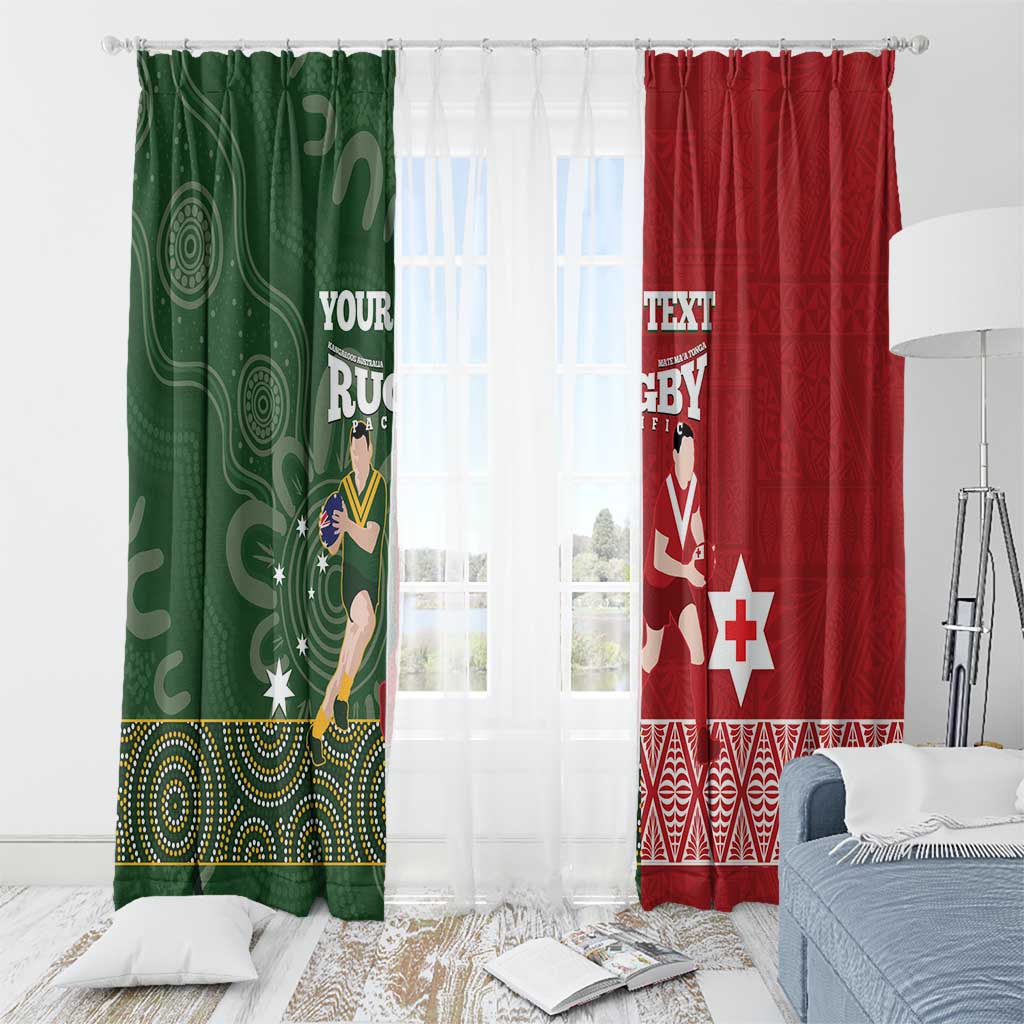 Custom Mate Maa Tonga And Kangaroo Australia Window Curtain Tongan Kupesi Mix Aboriginal Art LT14 - Polynesian Pride