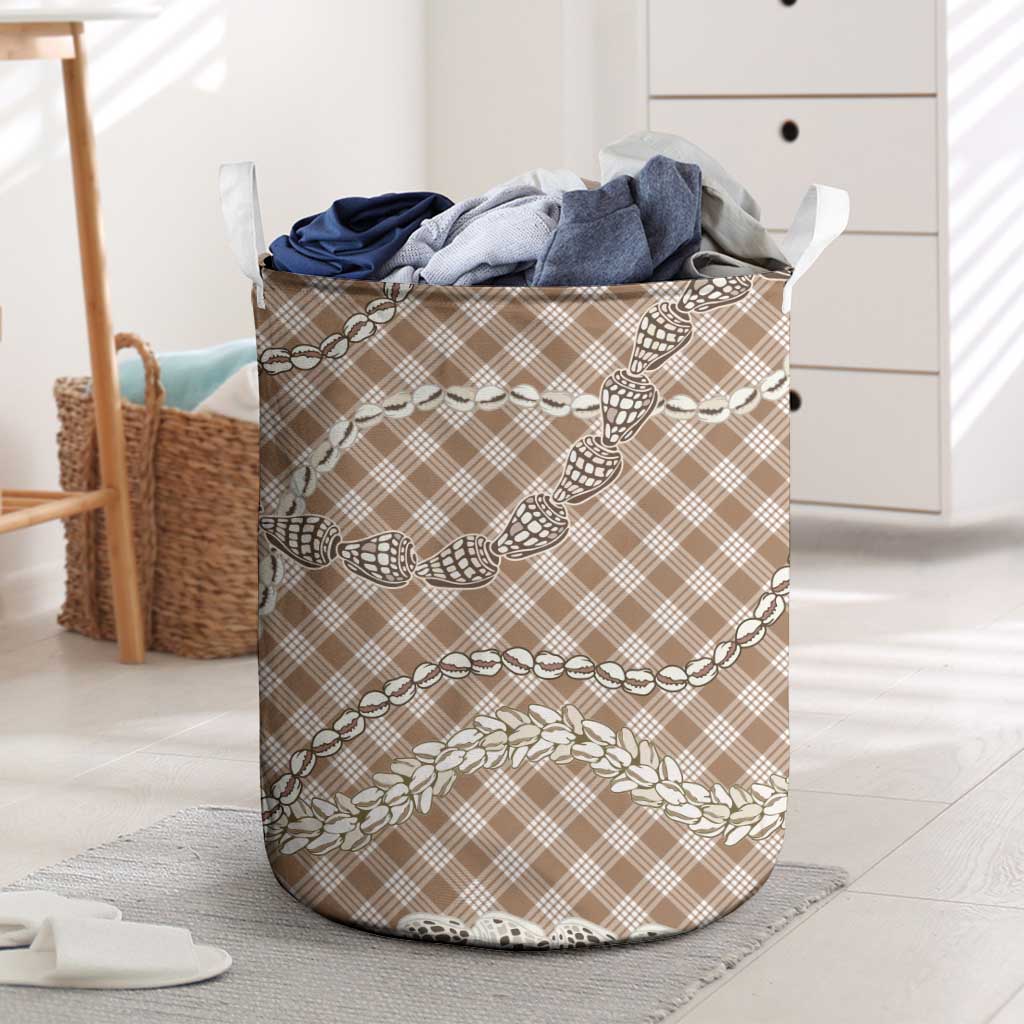 Brown Aloha Hawaii Shell Lei Laundry Basket Palaka Hebrew Cone Honey Cowrie Elegant Curves LT14 Brown - Polynesian Pride