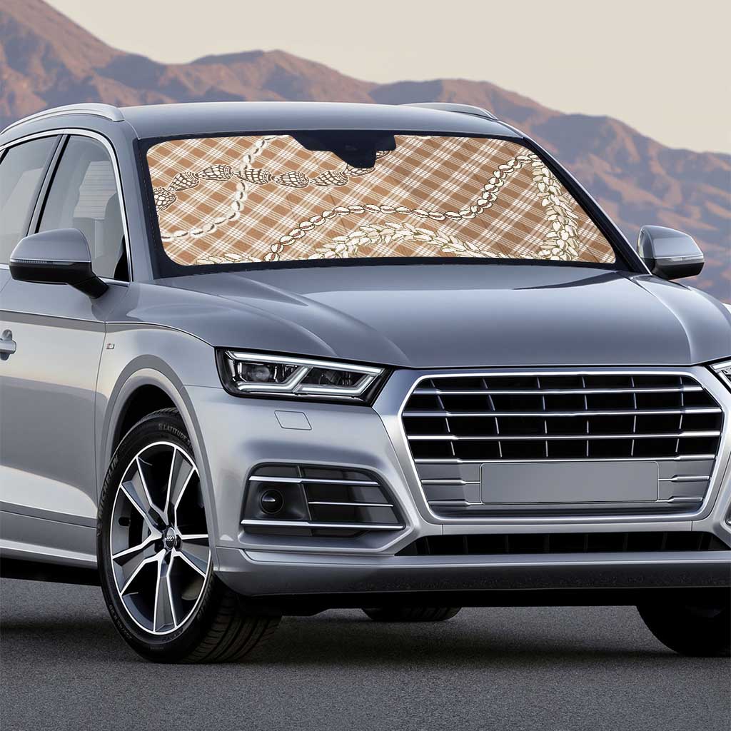 Brown Aloha Hawaii Shell Lei Auto Sun Shade Palaka Hebrew Cone Honey Cowrie Elegant Curves - Polynesian Pride