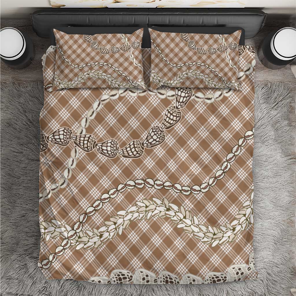 Brown Aloha Hawaii Shell Lei Bedding Set Palaka Hebrew Cone Honey Cowrie Elegant Curves - Polynesian Pride