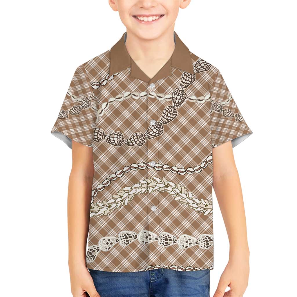 Brown Aloha Hawaii Shell Lei Family Matching Puletasi and Hawaiian Shirt Palaka Hebrew Cone Honey Cowrie Elegant Curves - Polynesian Pride