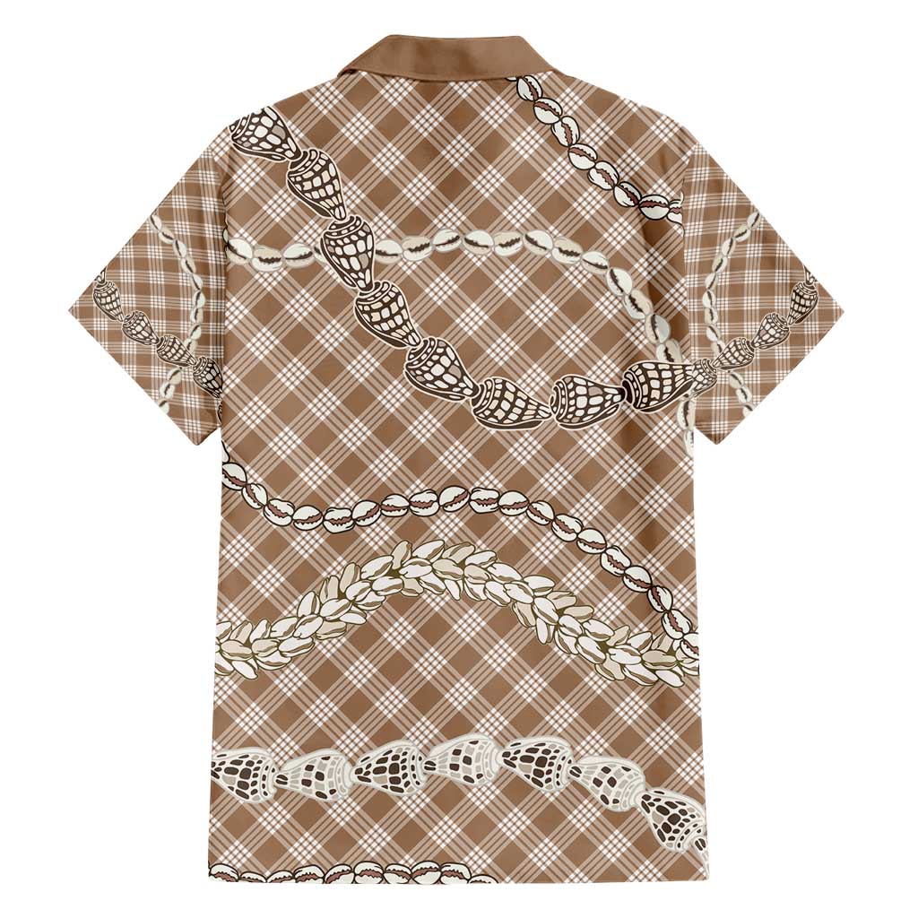 Brown Aloha Hawaii Shell Lei Family Matching Short Sleeve Bodycon Dress and Hawaiian Shirt Palaka Hebrew Cone Honey Cowrie Elegant Curves - Polynesian Pride