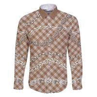 Brown Aloha Hawaii Shell Lei Family Matching Tank Maxi Dress and Hawaiian Shirt Palaka Hebrew Cone Honey Cowrie Elegant Curves - Polynesian Pride