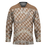 Brown Aloha Hawaii Shell Lei Hockey Jersey Palaka Hebrew Cone Honey Cowrie Elegant Curves - Polynesian Pride