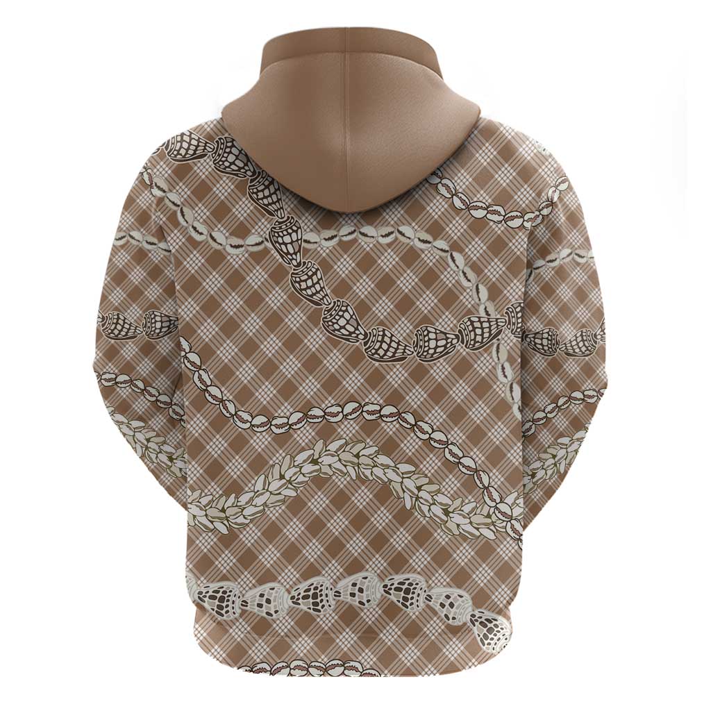 Brown Aloha Hawaii Shell Lei Hoodie Palaka Hebrew Cone Honey Cowrie Elegant Curves - Polynesian Pride