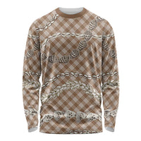 Brown Aloha Hawaii Shell Lei Long Sleeve Shirt Palaka Hebrew Cone Honey Cowrie Elegant Curves - Polynesian Pride