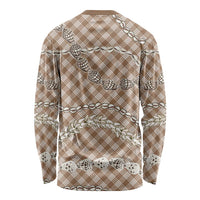 Brown Aloha Hawaii Shell Lei Long Sleeve Shirt Palaka Hebrew Cone Honey Cowrie Elegant Curves - Polynesian Pride