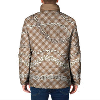 Brown Aloha Hawaii Shell Lei Padded Jacket Palaka Hebrew Cone Honey Cowrie Elegant Curves - Polynesian Pride