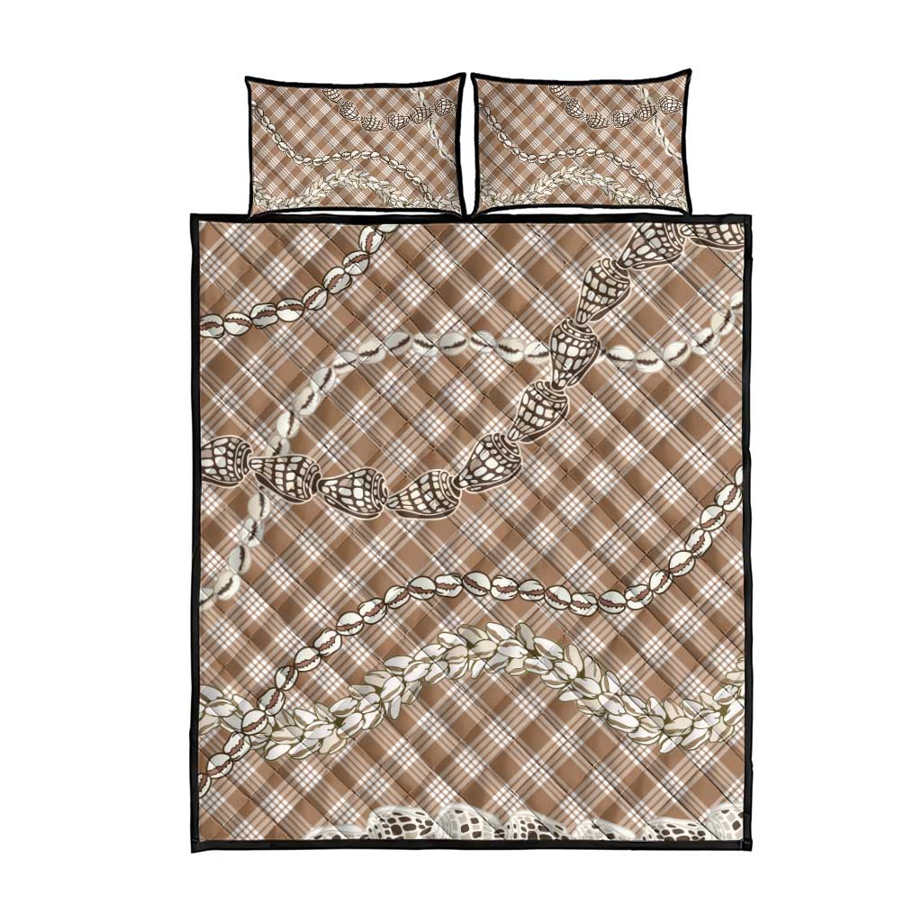 Brown Aloha Hawaii Shell Lei Quilt Bed Set Palaka Hebrew Cone Honey Cowrie Elegant Curves - Polynesian Pride