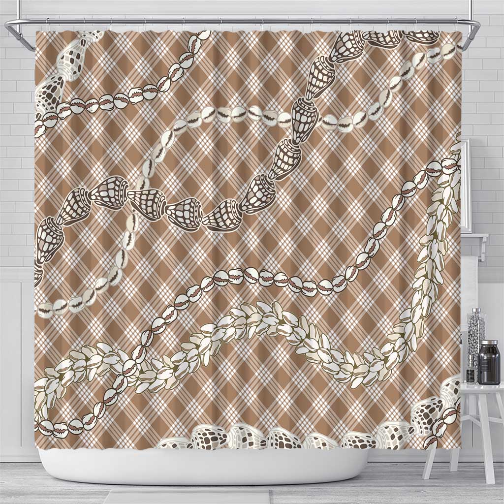 Brown Aloha Hawaii Shell Lei Shower Curtain Palaka Hebrew Cone Honey Cowrie Elegant Curves - Polynesian Pride