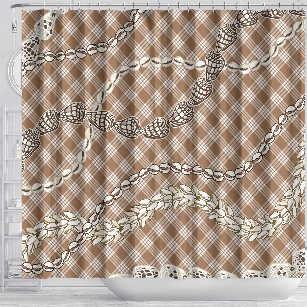 Brown Aloha Hawaii Shell Lei Shower Curtain Palaka Hebrew Cone Honey Cowrie Elegant Curves - Polynesian Pride