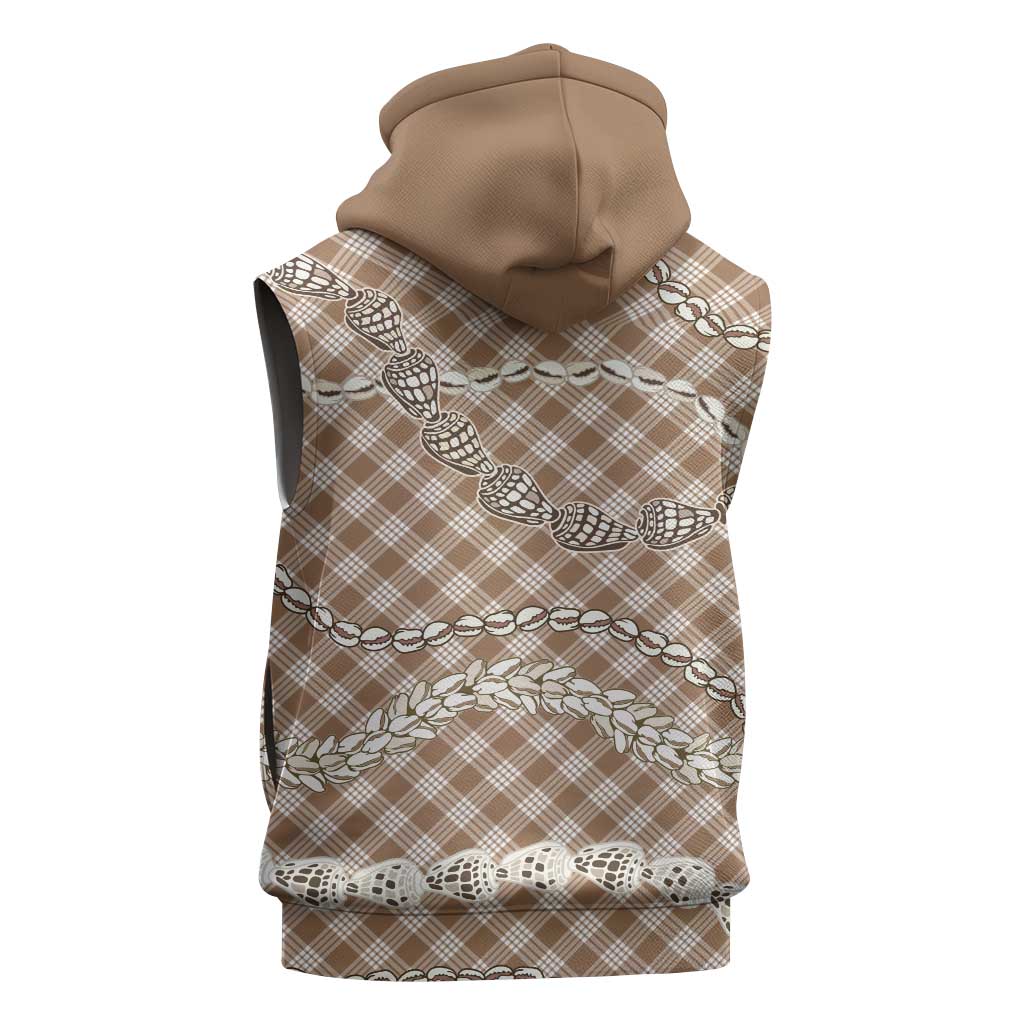 Brown Aloha Hawaii Shell Lei Sleeveless Zip Hoodie Palaka Hebrew Cone Honey Cowrie Elegant Curves - Polynesian Pride