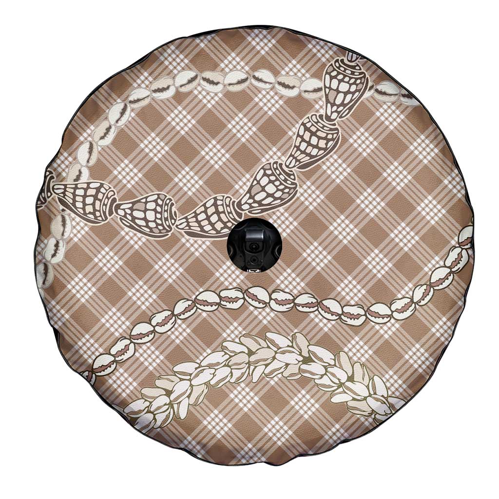 Brown Aloha Hawaii Shell Lei Spare Tire Cover Palaka Hebrew Cone Honey Cowrie Elegant Curves - Polynesian Pride