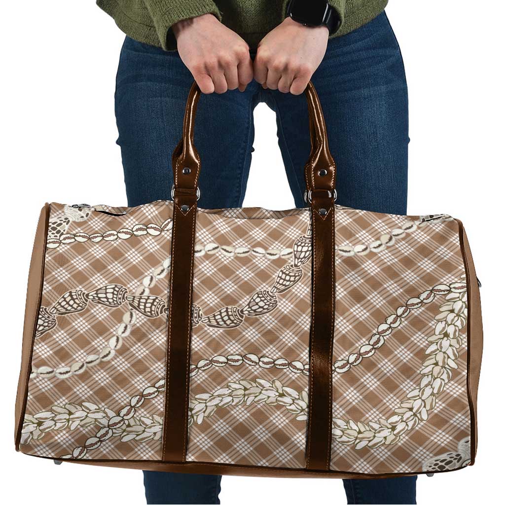 Brown Aloha Hawaii Shell Lei Travel Bag Palaka Hebrew Cone Honey Cowrie Elegant Curves - Polynesian Pride
