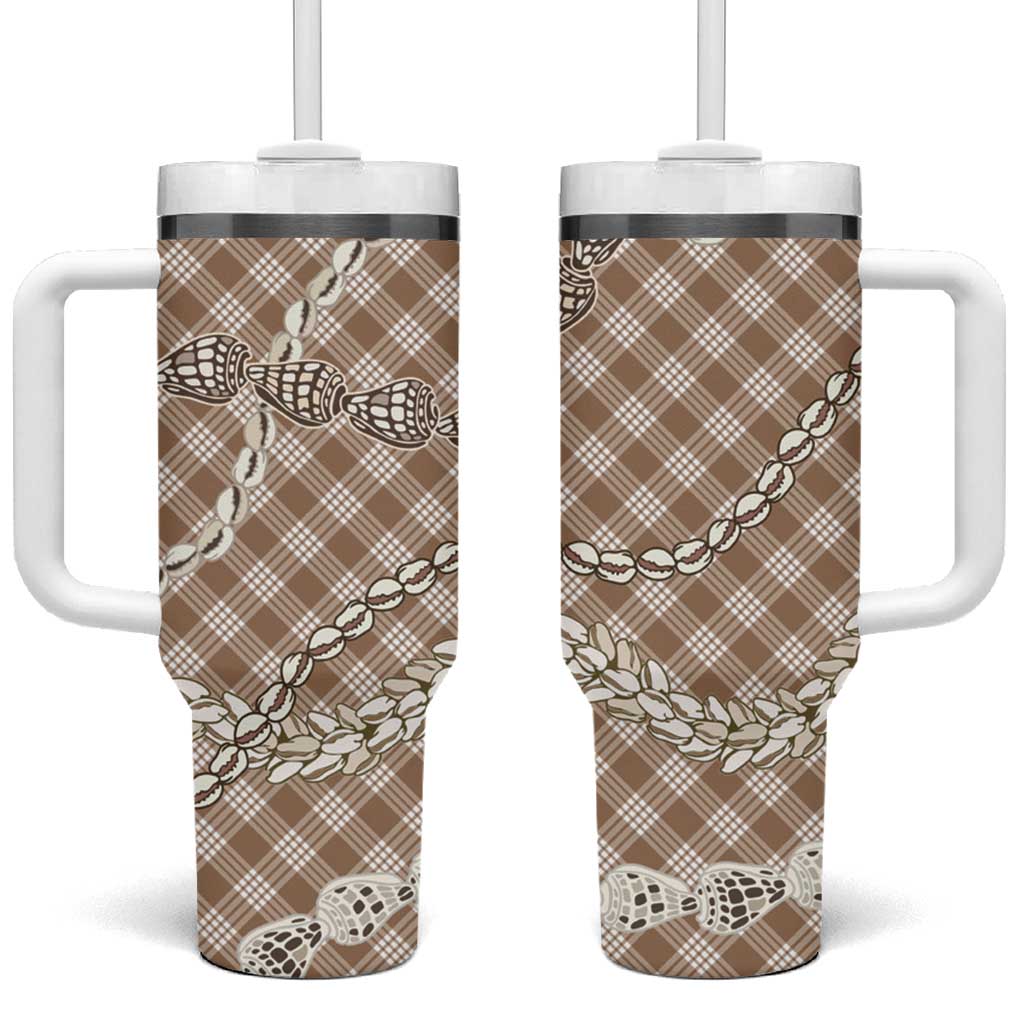 Brown Aloha Hawaii Shell Lei Tumbler With Handle Palaka Hebrew Cone Honey Cowrie Elegant Curves - Polynesian Pride