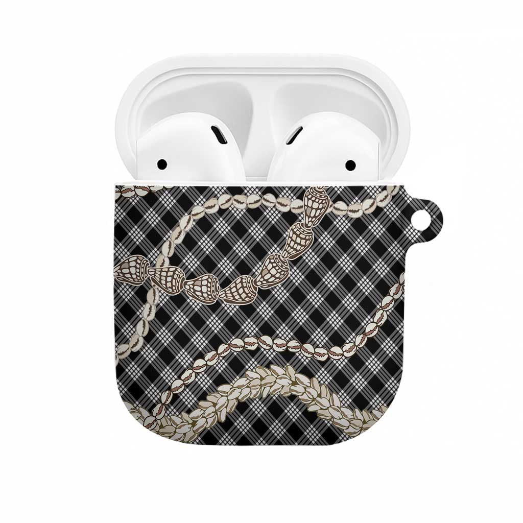 Black Aloha Hawaii Shell Lei AirPods Case Palaka Hebrew Cone Honey Cowrie Elegant Curves - Polynesian Pride