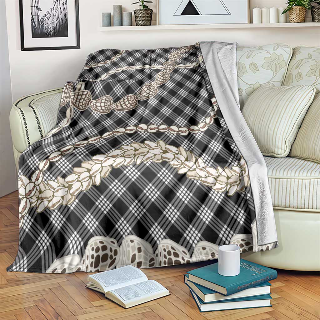 Black Aloha Hawaii Shell Lei Blanket Palaka Hebrew Cone Honey Cowrie Elegant Curves - Polynesian Pride