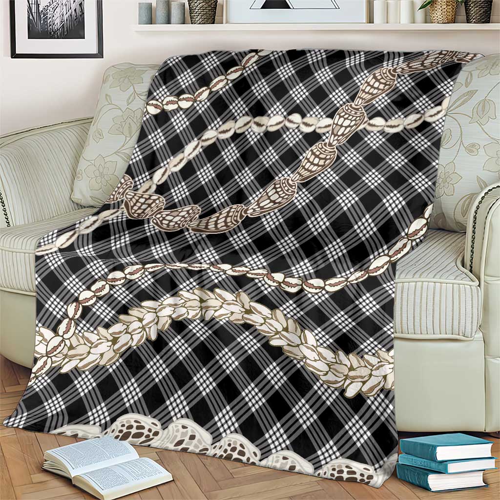 Black Aloha Hawaii Shell Lei Blanket Palaka Hebrew Cone Honey Cowrie Elegant Curves - Polynesian Pride