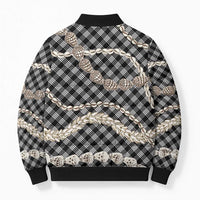 Black Aloha Hawaii Shell Lei Bomber Puffer Jacket Palaka Hebrew Cone Honey Cowrie Elegant Curves - Polynesian Pride